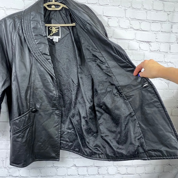 VINTAGE |•JFS SIGNATURE LEATHER•| 80s 90s Leather Thigh Length Jacket Medium - Picture 12 of 16